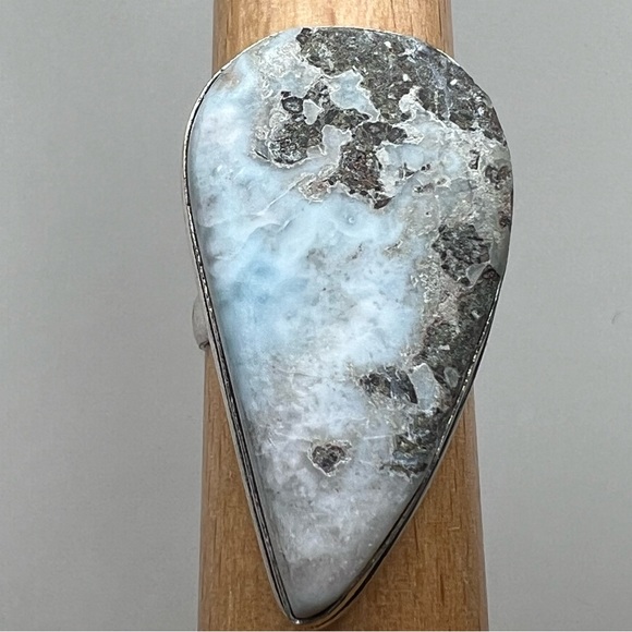 New Blue Larimar Stone Silver Overlay Ring Size 10 - Picture 2 of 9